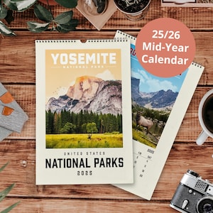 National Parks 2025 - 2026 Wall Calendar, US National Park Calendar | Mid Year Calendar | Vintage National Parks Calendar, Academic Calendar