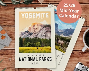 National Parks 2025 - 2026 Wall Calendar, US National Park Calendar | Mid Year Calendar | Vintage National Parks Calendar, Academic Calendar