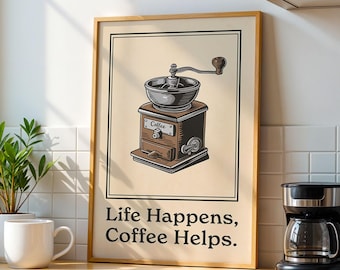Vintage Coffee Grinder Coffee Poster, Coffee Bar Art Print, Kitchen Wall Art | Vintage Coffee Poster | Retro Coffee Print For Coffee Gift