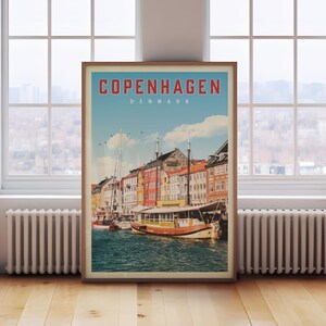 Póster de Copenhague, impresión de Copenhague, horizonte de Copenhague, arte mural de Copenhague, póster de viaje a Dinamarca, decoración de pared de Dinamarca, regalos de Dinamarca