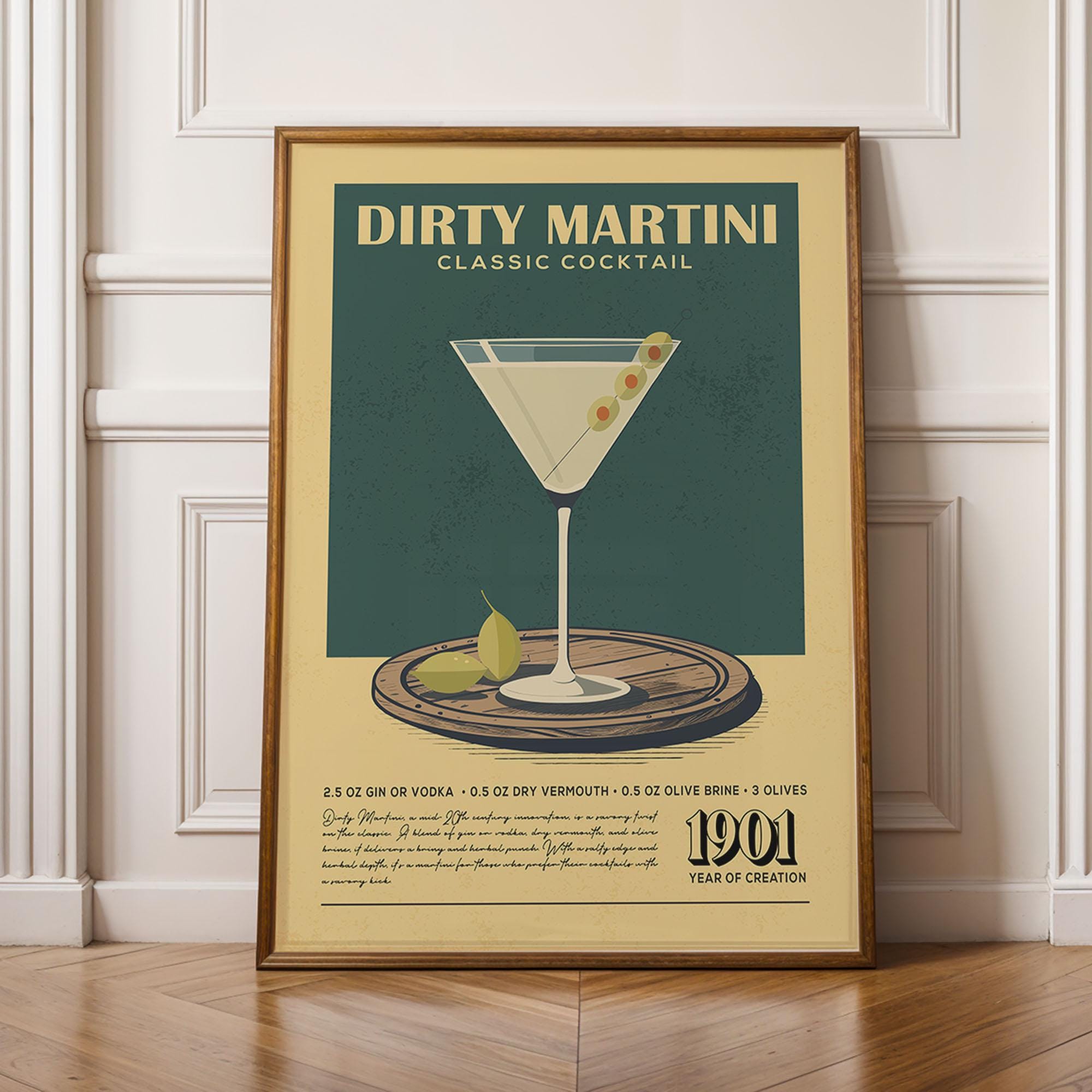 Dirty Martini Cocktail Print, Retro Dirty Martini Cocktail Poster