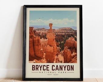 Bryce Canyon National Park-print, Bryce Canyon-minimalistische poster | Vintage nationaal park-poster | Kunst in nationaal park voor hutdecoratie