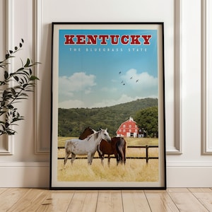 Kentucky State Travel Poster, Kentucky Art, Kentucky Gift, Kentucky Print, Kentucky Wall Decor, Kentucky Derby, Kentucky Horses