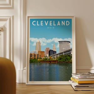 Cleveland-decor, Cleveland-reisposter, Ohio State Wall Art uit het midden van de eeuw, Cleveland Skyline Print, Cleveland Digital Artwork