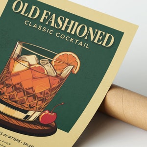 Old Fashioned Cocktail Print, Old Fashioned Cocktail Poster, Bar Wall Art, Classic Bar Cart Art Prints, Retro Print, Bar Accessories image 3