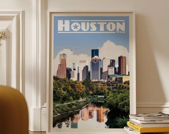 Houston Wall Art, Houston Skyline, Texas Poster, Texas Wall Art, Houston Poster, Houston Gift, Vintage East Texas Poster, Houston Map