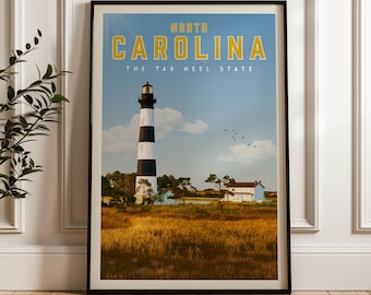 North Carolina Poster, North Carolina Framed Print, North Carolina Wall Art Home Decor, North Carolina Gift, Charlotte Travel Poster