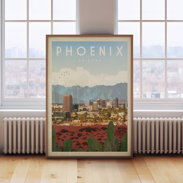 Phoenix Print, Arizona Travel Poster, Phoenix Wall Art, Arizona Gift, Southwest Decor Print, Phoenix Map