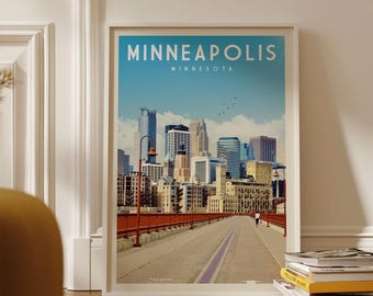 Póster de Minneapolis, lámina enmarcada de Minneapolis, arte mural de Minneapolis, decoración de Minnesota, regalo de Minnesota, póster de viaje de Minnesota, mapa de Minnesota