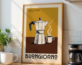 Italian Coffee Poster, Coffee Bar Art Print, Modern Kitchen Wall Art | Vintage Coffee Poster | Kitchen Wall Art for Coffee Bar