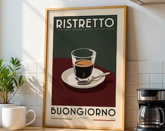Ristretto-kaffeposter, konsttryck för kökskaffebar, skylt för kaffebar | Vintage kaffeposter | Kaffegåva för kaffeälskare