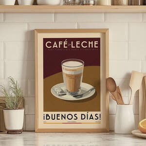 Póster de café con leche, impresión artística de barra de café de cocina, letrero de barra de café / póster de café vintage / impresión artística de cocina para amantes del café