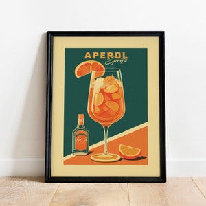Aperol Spritz Print, Aperol Spritz Poster, Cocktailbar Wandkunst, Barwagen Kunstdrucke, Retro Cocktail Print, Barwagen Zubehör