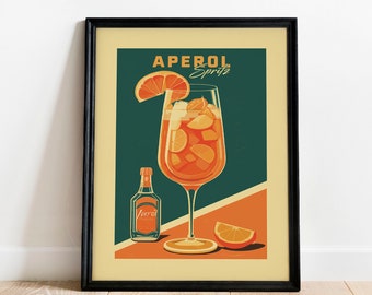 Aperol Spritz Print, Aperol Spritz Poster, Cocktail Bar Wall Art, Bar Cart Art Prints, Retro Cocktail Print, Bar Cart Accessories