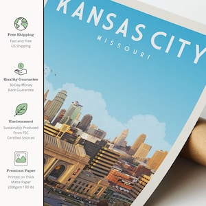 Kansas City Vintage Wall Art, Kansas City Art Print Travel Poster, Kansas City Decor, Kansas City Skyline Poster, Kansas City Missouri Gifts image 3