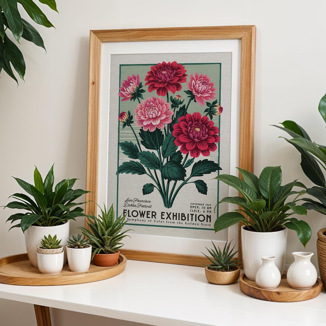 San Francisco Dahlia Botanical Art Print, Floral Wall Poster Gift ...