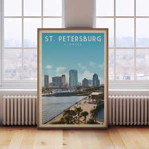 St. Petersburg Florida poster, St. Petersburg Wall Art, Florida Art Print, skyline van het centrum van St. Petersburg, retro prints Florida cadeau