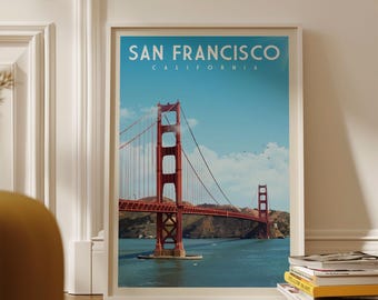 San Francisco Art Print, San Francisco Print, California Wall Art, Golden Gate Bridge Poster, Vintage Travel Decor, Apartment Wall Decor