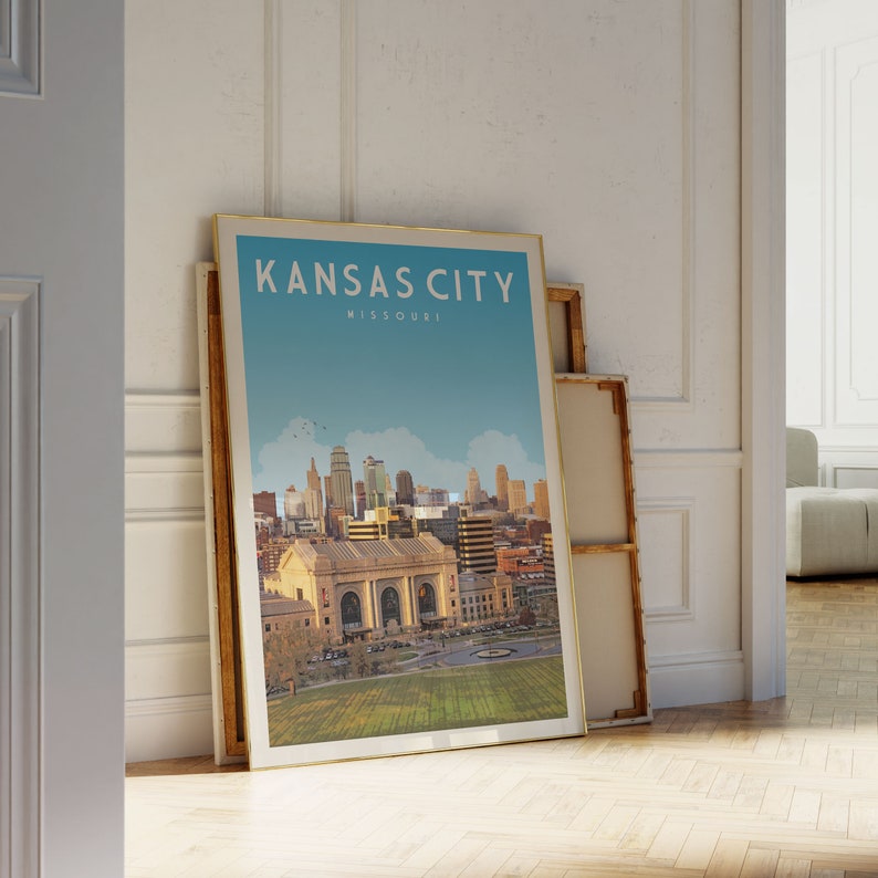 Kansas City Vintage Wall Art, Kansas City Art Print Travel Poster, Kansas City Decor, Kansas City Skyline Poster, Kansas City Missouri Gifts image 2