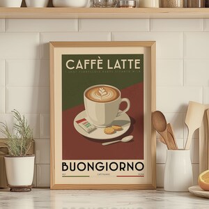 Póster de café con leche, impresión artística de barra de café de cocina, letrero de barra de café / póster de café vintage / regalo de café para amantes del café