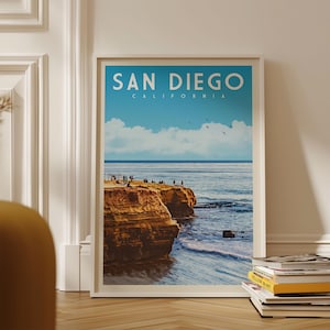 San Diego Poster Print, San Diego Southern California Wall Art, Vintage San Diego Travel Poster, Retro Surfboard Wall Art Home Decor Gift