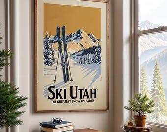 Utah Ski Poster, Apres Ski Decor | Vintage Ski Poster | Ski Lodge Decor for Mountain Lovers