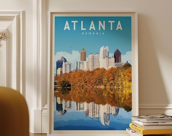 Atlanta Skyline Poster Print, Vintage Atlanta Georgia Wall Art Home Decor, Retro Georgia Travel Poster Print, City of Atlanta Print Gift