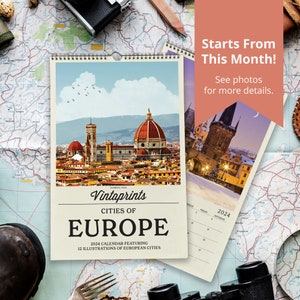 2024 Europe Travel Wall Calendar, Vintage Europe Travel Poster Calendar | 2024 Wall Calendar | Retro Art Calendar for World Traveler