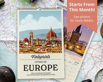 2024 Europe Travel Wall Calendar, Vintage Europe Travel Poster Calendar | 2024 Wall Calendar | Retro Art Calendar for World Traveler