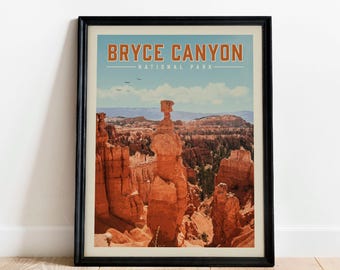 Bryce Canyon National Park-poster, Bryce Canyon-poster | Vintage nationaal park-poster | Kunst in nationaal park voor hutdecoratie