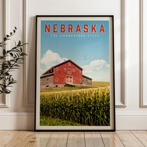 Nebraska Poster, Nebraska Framed Print, Nebraska Wall Art, Nebraska Decor, Nebraska Gift, Lincoln Nebraska Travel Poster, Nebraska Map