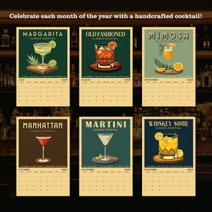 2024 Cocktail Art Wall Calendar, Vintage Alcohol Calendar 2024 Wall Calendar Retro Bar Cart Art Prints Calendar for Home Bar Accessories image 6