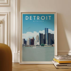 Detroit Poster, Detroit Framed Print, Detroit Wall Art, Detroit Decor, Detroit Gift, Detroit Travel Poster, Detroit Michigan Map