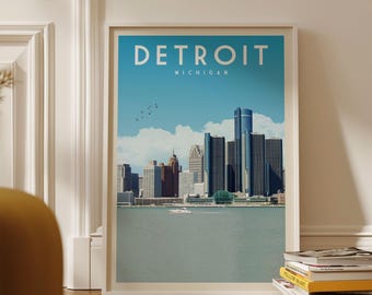 Detroit Poster, Detroit gerahmter Druck, Detroit Wandkunst, Detroit Dekor, Detroit Geschenk, Detroit Reiseposter, Detroit Detroit Karte