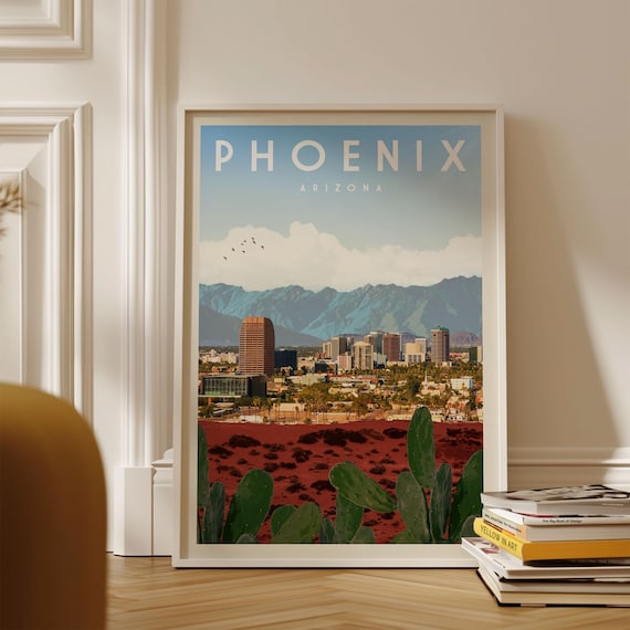 Phoenix Print, Arizona Travel Poster, Phoenix Wall Art, Arizona Gift, Southwest Decor Print, Phoenix Map
