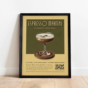 Stampa Espresso Martini, Poster Espresso Martini, Arte murale classica da cocktail bar, Stampe artistiche per carrelli bar, Stampa cocktail retrò, Accessori da bar