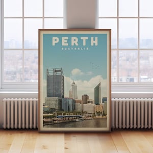 Perth Australia Poster, Perth WA Print, Perth Skyline Wall Art, Australia Travel Poster, Perth Canvas, Australia Home Decor