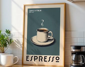 Espresso Coffee Poster, Coffee Bar Art Print, Modern Kitchen Wall Art | Vintage Coffee Poster | Kitchen Wall Art for Coffee Bar