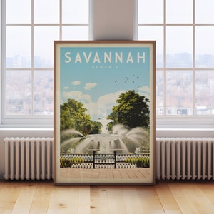 Savannah Poster Print, Vintage Savannah Georgia Wall Art Home Decor, Retro Georgia Travel Poster Print, Savannah Gift