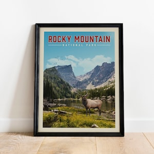 Rocky Mountain National Park Poster, Rocky Mountain Wall Art | Vintage National Park Poster | National Park Art for Cabin Decor