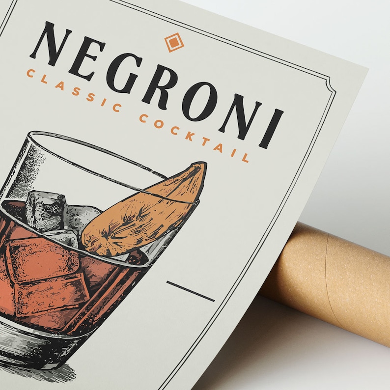 Negroni Cocktail Print, Negroni Cocktail Poster, Negroni Wall Art | Bar Cart Prints | Vintage Cocktail Wall Art for Home Bar Cart Decor image 3