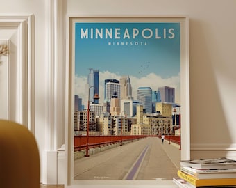 Minneapolis Poster, Minneapolis Framed Print, Minneapolis Wall Art, Minnesota Decor, Minnesota Gift, Minnesota Travel Poster, Minnesota Map