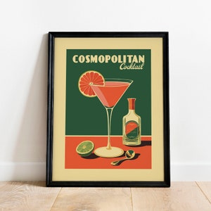 Cosmopolitan Cocktail Print, Cosmopolitan Cocktail Poster, Bar Wandkunst, Klassische Bar Kunstdrucke, Retro Cocktail Print, Bar Zubehör
