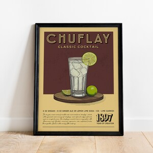 Bolivianischer Chuflay Cocktail Poster, Mid Century Modern Bolivianischer Chuflay Cocktail Druck | Barwagen Drucke | Vintage Cocktail Print für Barwagen