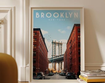 Pôster do Brooklyn, Impressão de Arte de Parede do Brooklyn | Pôster de Viagem Vintage de Nova York | Impressão do Brooklyn, Presente para Apartamento na Cidade