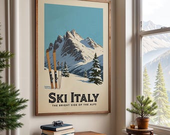 Italy Ski Poster, Retro Ski Print | Vintage Ski Poster | Apres Ski Wall Art