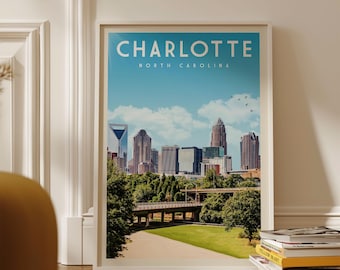 Charlotte Wandkunst, Charlotte Kunstdruck, Charlotte NY Reiseplakat, North Carolina Dekor, Charlotte Skyline, Charlotte Geschenke