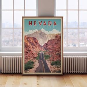 Nevada Art, Nevada Retro Travel Poster, Vintage Southwest Decor, Nevada Wall Art, Nevada State Print, Las Vegas Poster, Nevada Gift