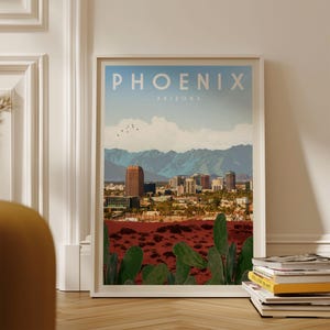 Impresión de Phoenix, póster de viaje de Arizona, arte de pared de Phoenix, regalo de Arizona, impresión de decoración del suroeste, mapa de Phoenix