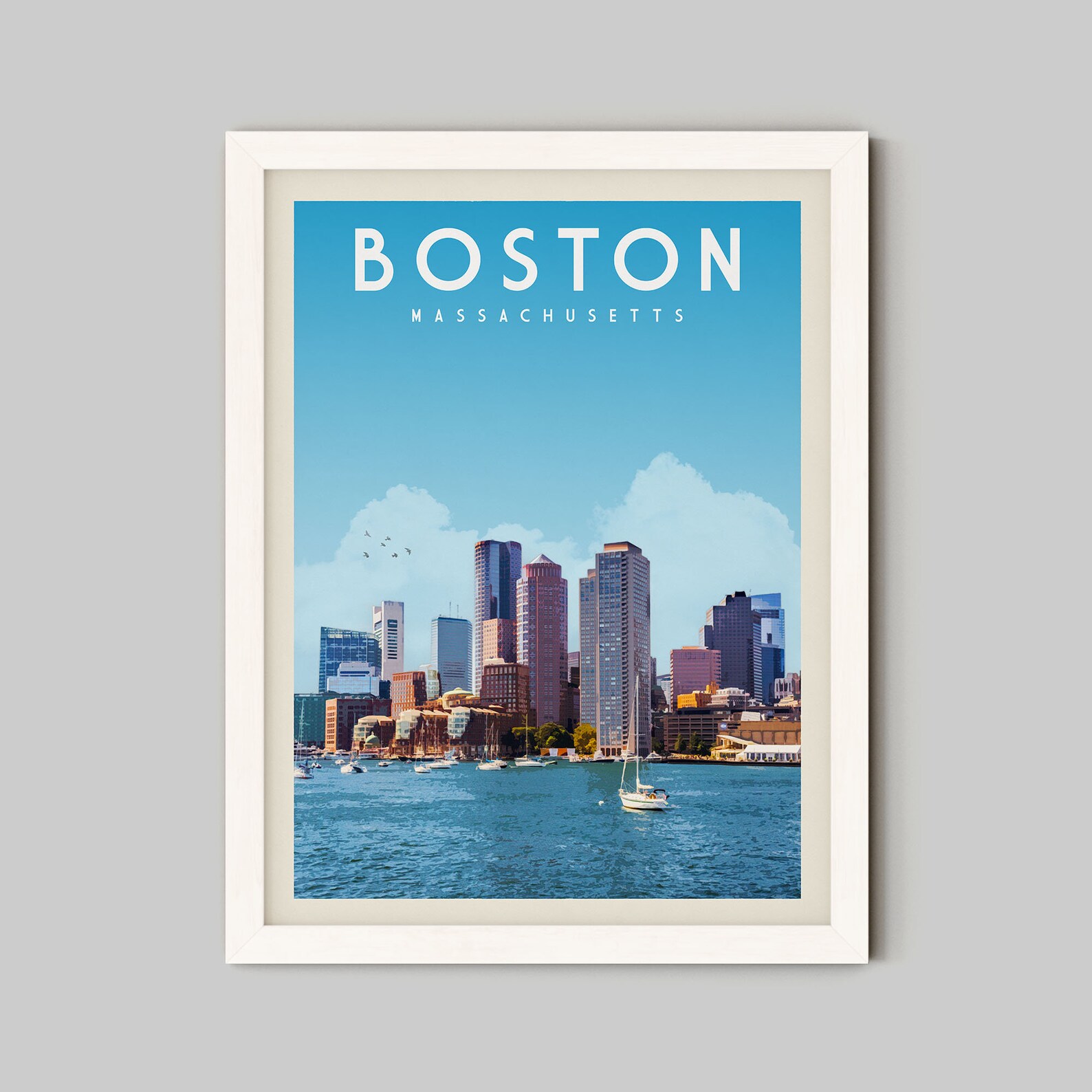 Boston City Skyline Poster Retro Boston Wall Home Decor Etsy